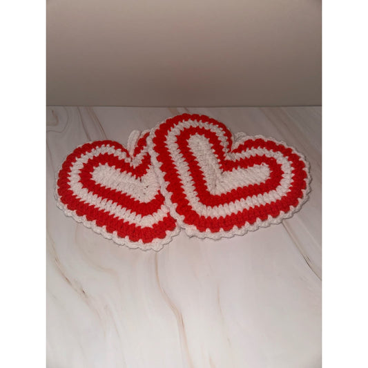 Handmade Crochet Pot holders, Hot pad or Trivet, Cute red white hearts, Valentine’s Day Home Decor