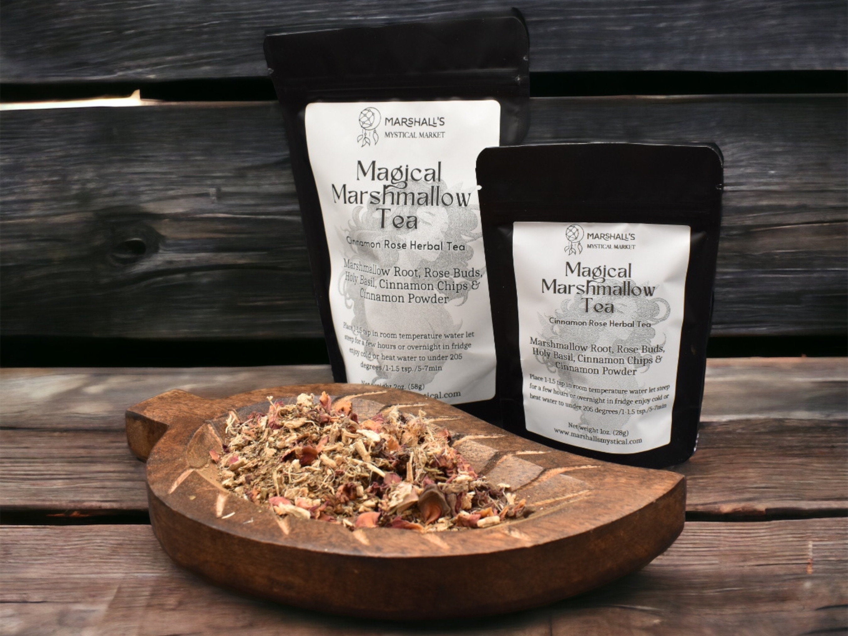 Marshmallow Root Holy Basil Organic Loose Leaf Tea Blend Rose and Cinnamon Soothing Relaxation Caffeine Free Herbal Tea 1 oz